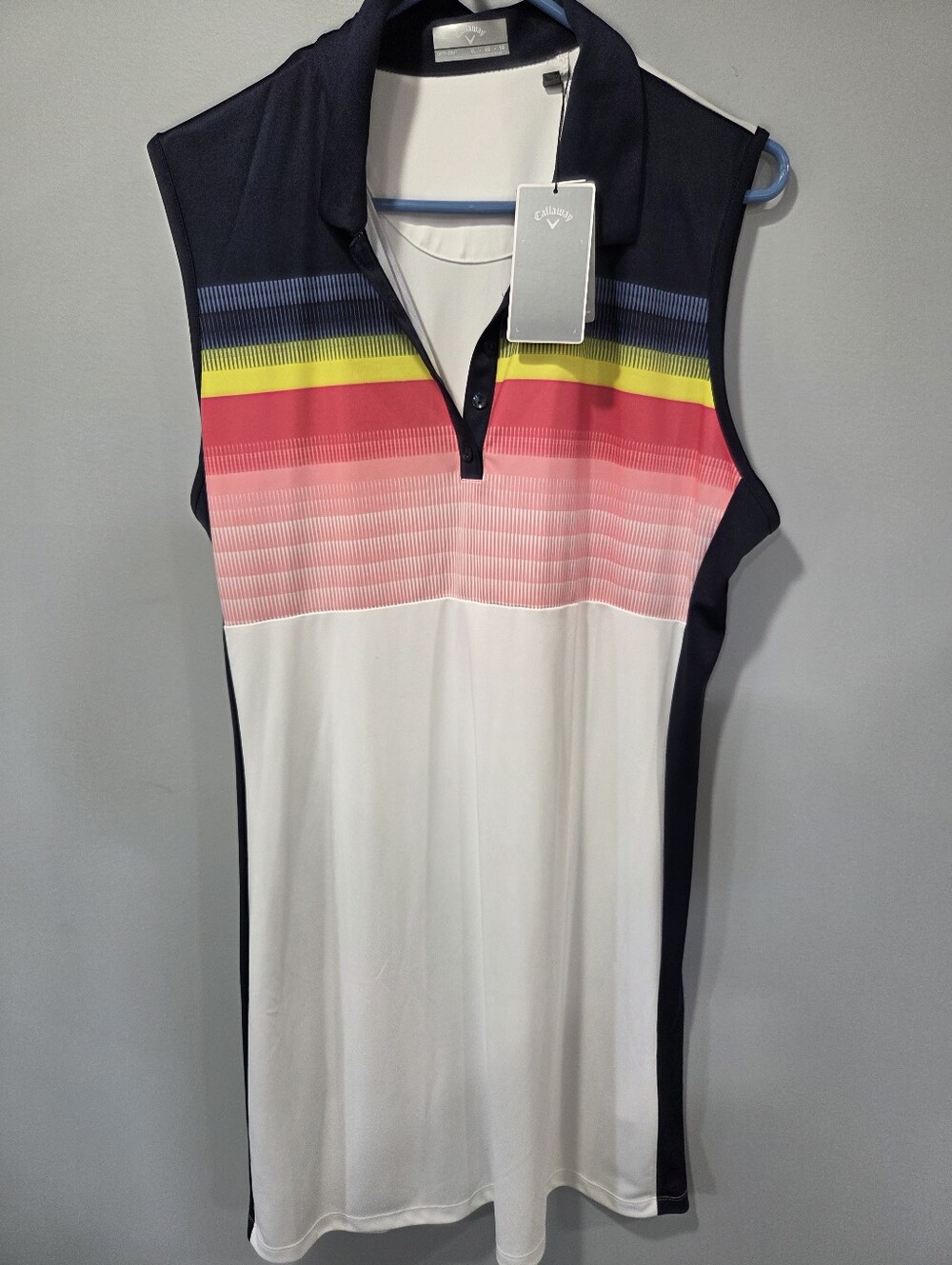 New With Tags Womens XL Callaway Golf White Abstract Gradient Stripe Print Color